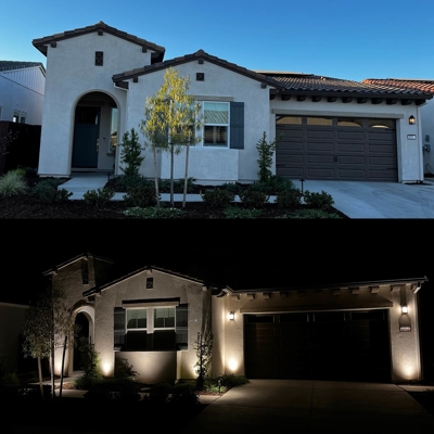 Before/After: Curb appeal lighting adds beauty and security after dark. Photo